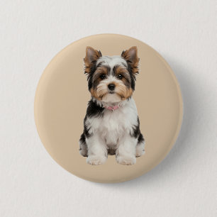 Mooie Biewer Biewer Yorkie Puppy Portret Ronde Spe Button 5,7 Cm