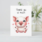 Mooie Biggetje en Roze Hartjes Platte Bedankkaart (Staand voorkant)