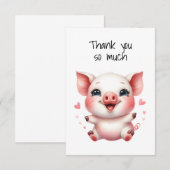 Mooie Biggetje en Roze Hartjes Platte Bedankkaart (Voorkant / Achterkant)