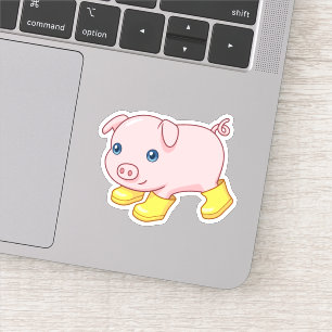 Mooie biggetje varken in gele rubberlaarzen sticker