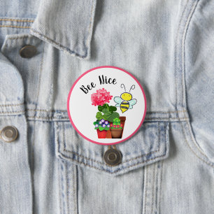 Mooie Bij Leuke Bloemen en Hommels Knoopspeld Ronde Button 7,6 Cm