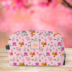 Mooie bij & wilde bloemen patroon Monogram naam ro Toilettasje