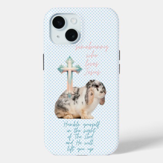 Mooie Bijbel Blauwe Stip Konijn Pastel Kruis Case-Mate iPhone Case (Achterkant)