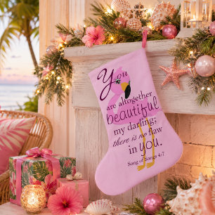 Mooie Bijbeltekst met een Flamingo Roze Kleine Kerstsok
