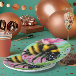 Mooie Bijen op een roze bloem Close-up Papieren Bordje