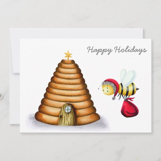 Mooie Bijenstal Prettige Feestdagen Kerstman Bij B Feestdagenkaart (Voorkant)