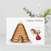 Mooie Bijenstal Prettige Feestdagen Kerstman Bij B Feestdagenkaart (Staand voorkant)