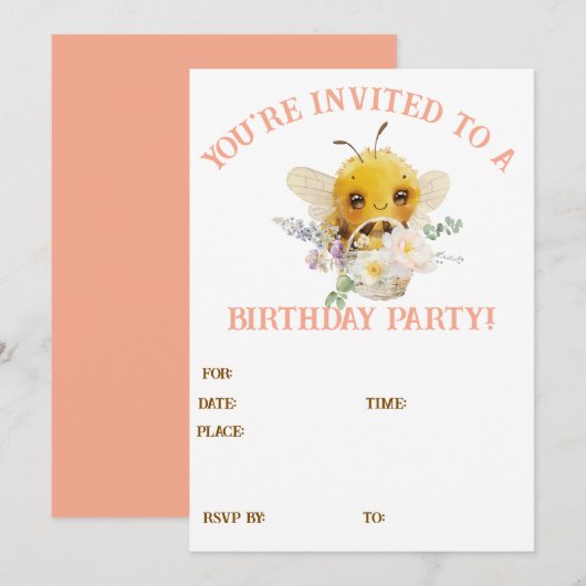 Mooie bijenuitnodiging kaart (Voorkant / Achterkant)