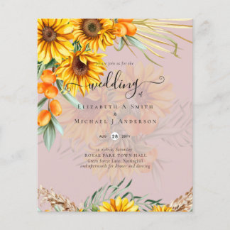 Mooie, bijtende zonnebloemen Pampas Grass Wedding Flyer