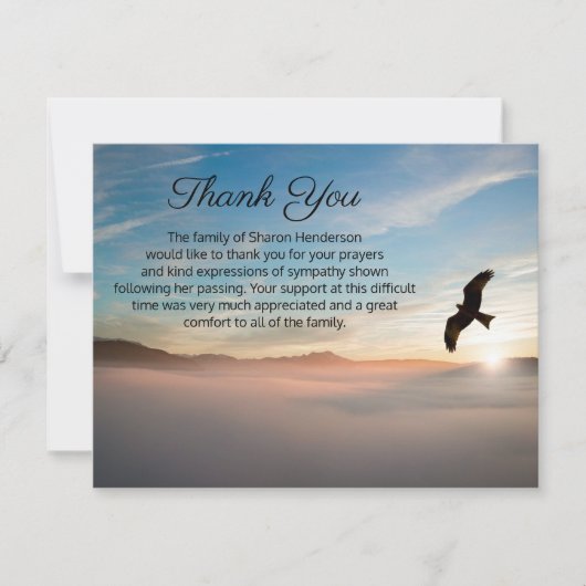 Mooie Bird Sunset Funeral Dank je Kaart (Voorkant)