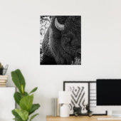 Mooie Bizon Buffel Zwart Wit  Poster (Thuiskantoor)