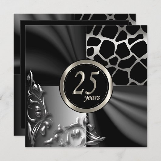 Mooie Black 25e verjaardagsfeest uitnodiging (Voorkant / Achterkant)