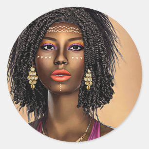 Mooie Black African Princess Woman Art Ronde Sticker