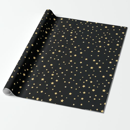 Mooie Black- en Gold Starry Sky Star-pattern Cadeaupapier (Uitgerold)