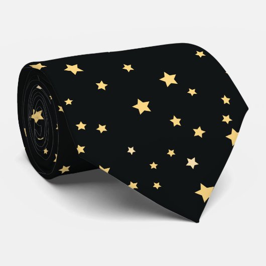 Mooie Black- en Gold Starry Sky Star-pattern Stropdas (Opgerold)