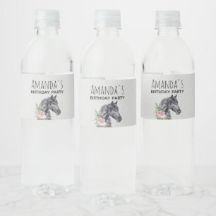 Mooie Black Horse Head Waterverf Verjaardag Waterfles Etiket