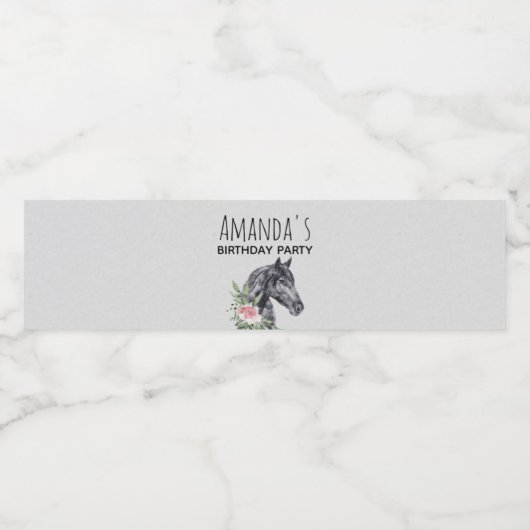 Mooie Black Horse Head Waterverf Verjaardag Waterfles Etiket (Enkel label)