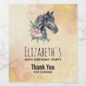 Mooie Black Horse Head Waterverf Verjaardag Wijn Etiket (Enkel label)