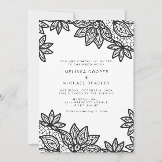 Mooie Black Lace bruiloft met QR Code RSVP Kaart (Voorkant)