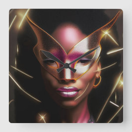 Mooie Black Lady Party Outfit & Mask Vierkante Klok