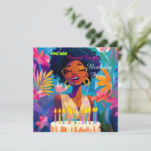 Mooie Black Queen verjaardagsfeestje uitnodiging (Staand voorkant)