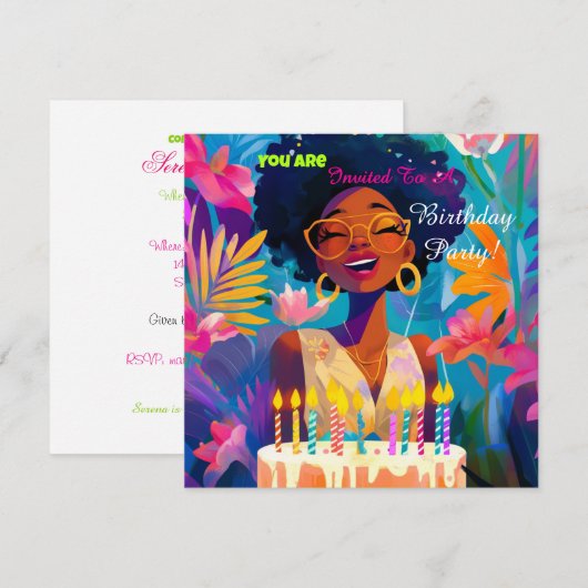 Mooie Black Queen verjaardagsfeestje uitnodiging (Voorkant / Achterkant)