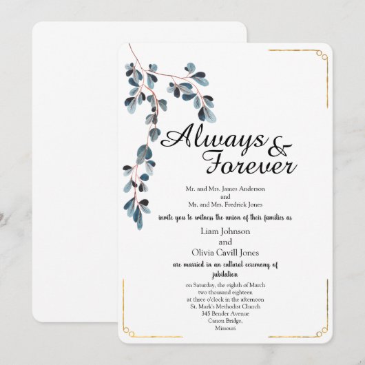 Mooie bladeren met gouden rand trouwkaart kaart (Voorkant / Achterkant)