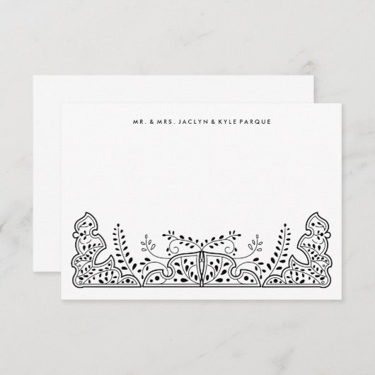 Mooie bladeren zwart en wit henna bruiloft notitiekaartje (Voorkant / Achterkant)