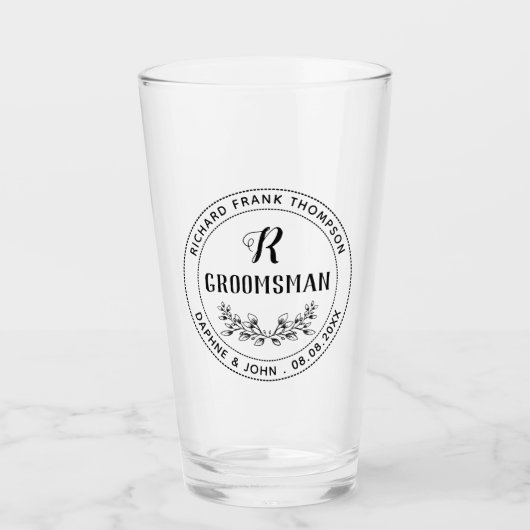 Mooie bladkrans  Monogram Groomsman Glas (Voorkant)