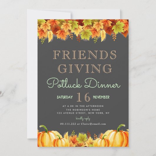 Mooie bladverzorging thanksgiving potluck dinerfee kaart (Voorkant)