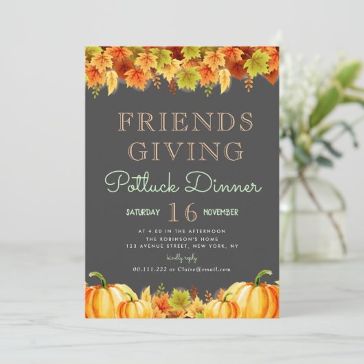 Mooie bladverzorging thanksgiving potluck dinerfee kaart (Staand voorkant)