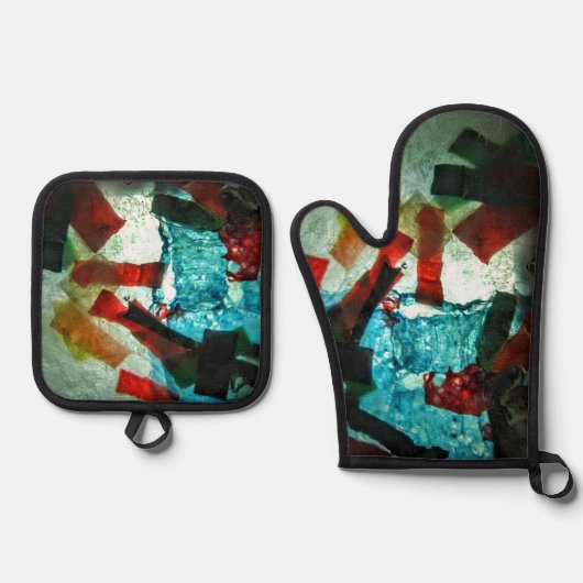 Mooie blauw abstract ovenhandschoen en pannenhoude ovenwant & pannenlap set (Voorkant)