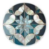 Mooie blauw blauwgroen offwhite parel geïnspireerd keramische knop (Voorkant)