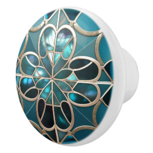 Mooie blauw blauwgroen offwhite parel geïnspireerd keramische knop