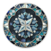 Mooie blauw blauwgroen offwhite parel geïnspireerd keramische knop (Voorkant)