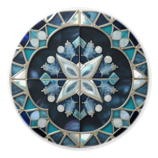 Mooie blauw blauwgroen offwhite parel geïnspireerd keramische knop (Voorkant)