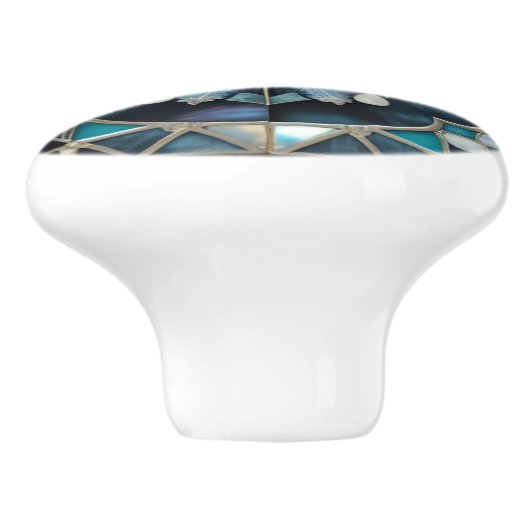 Mooie blauw blauwgroen offwhite parel geïnspireerd keramische knop (Zijkant)