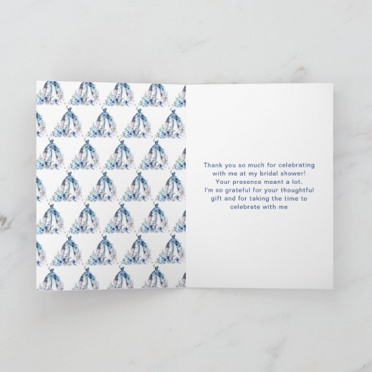Mooie blauw bloemenjurk Vrijgezellenfeest Bedankkaart (Binnen)
