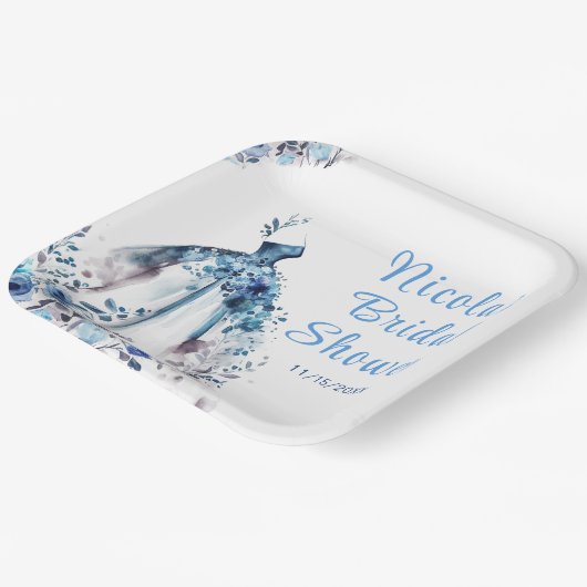 Mooie blauw bloemenjurk Vrijgezellenfeest Papieren Bordje (Gebogen)