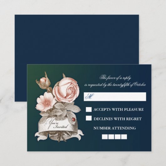 mooie blauw bruiloft RSVP kaarten (Voorkant / Achterkant)