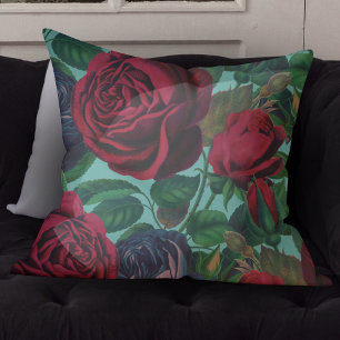 Mooie blauw en rode rozen op licht Blauwgroen Kussen