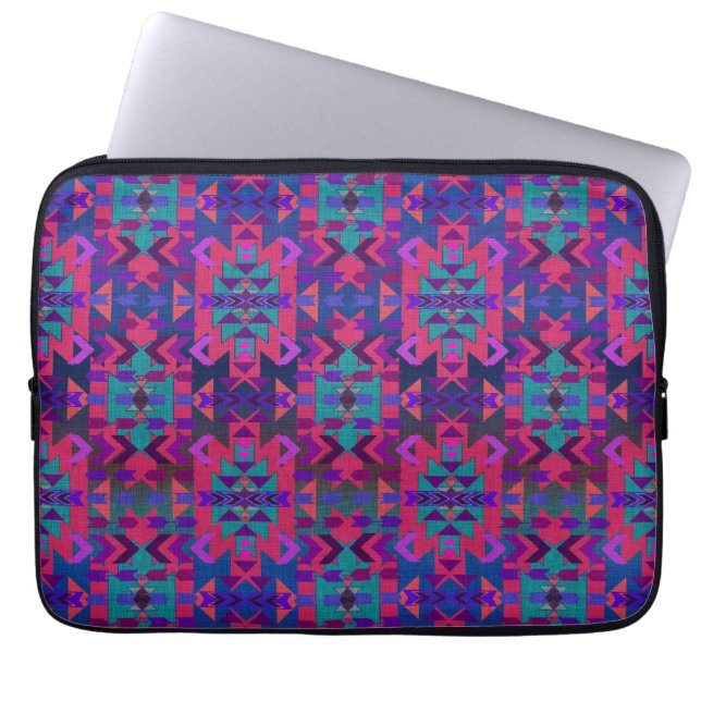 Mooie Blauw en Roze Zuidwestelijke Stijl Laptop Sleeve (Voorkant)
