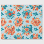 Mooie blauw en sinaasappel illustratie Bloemen Cadeaupapier (Vlak)