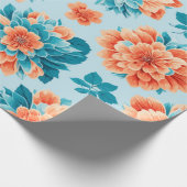 Mooie blauw en sinaasappel illustratie Bloemen Cadeaupapier (Hoek)