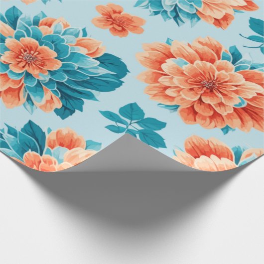 Mooie blauw en sinaasappel illustratie Bloemen Cadeaupapier (Hoek)