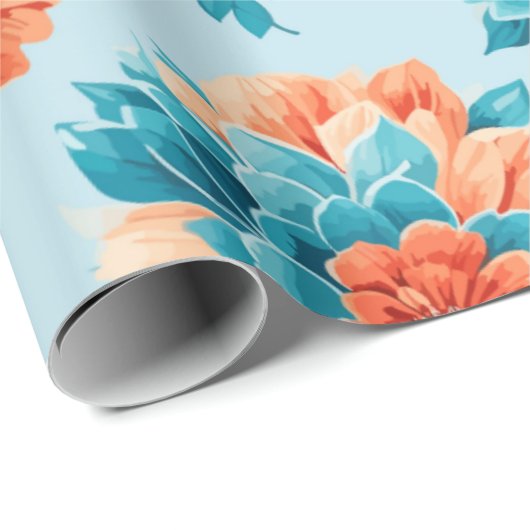 Mooie blauw en sinaasappel illustratie Bloemen Cadeaupapier (Rol Hoek)