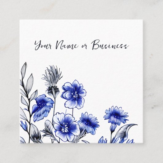 Mooie blauw en witte ventilatorschets vierkante visitekaartje (Voorkant)