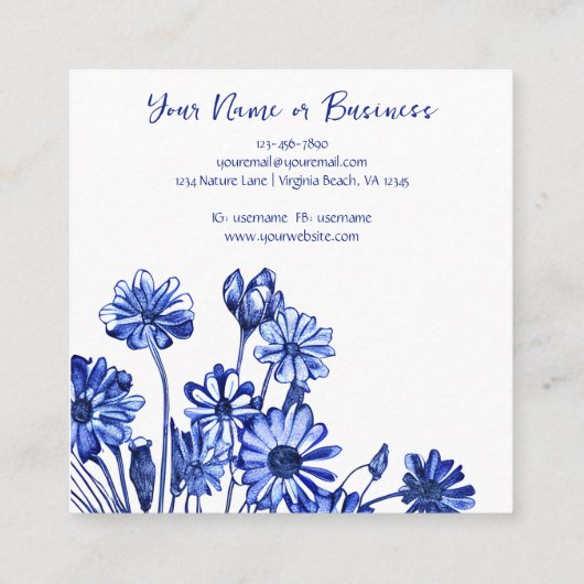 Mooie blauw en witte ventilatorschets vierkante visitekaartje (Achterkant)