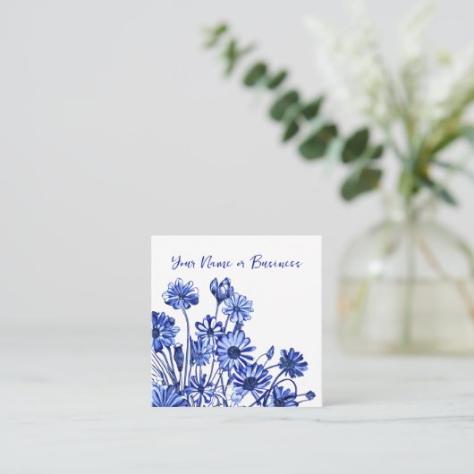 Mooie blauw en witte ventilatorschets vierkante visitekaartje (Staand voorkant)