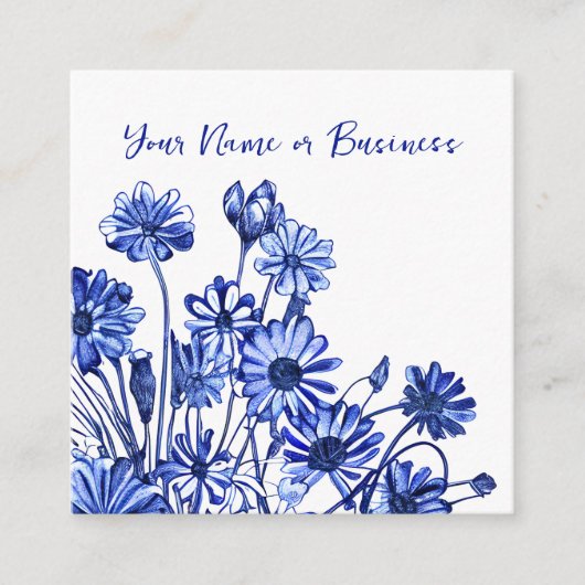 Mooie blauw en witte ventilatorschets vierkante visitekaartje (Voorkant)